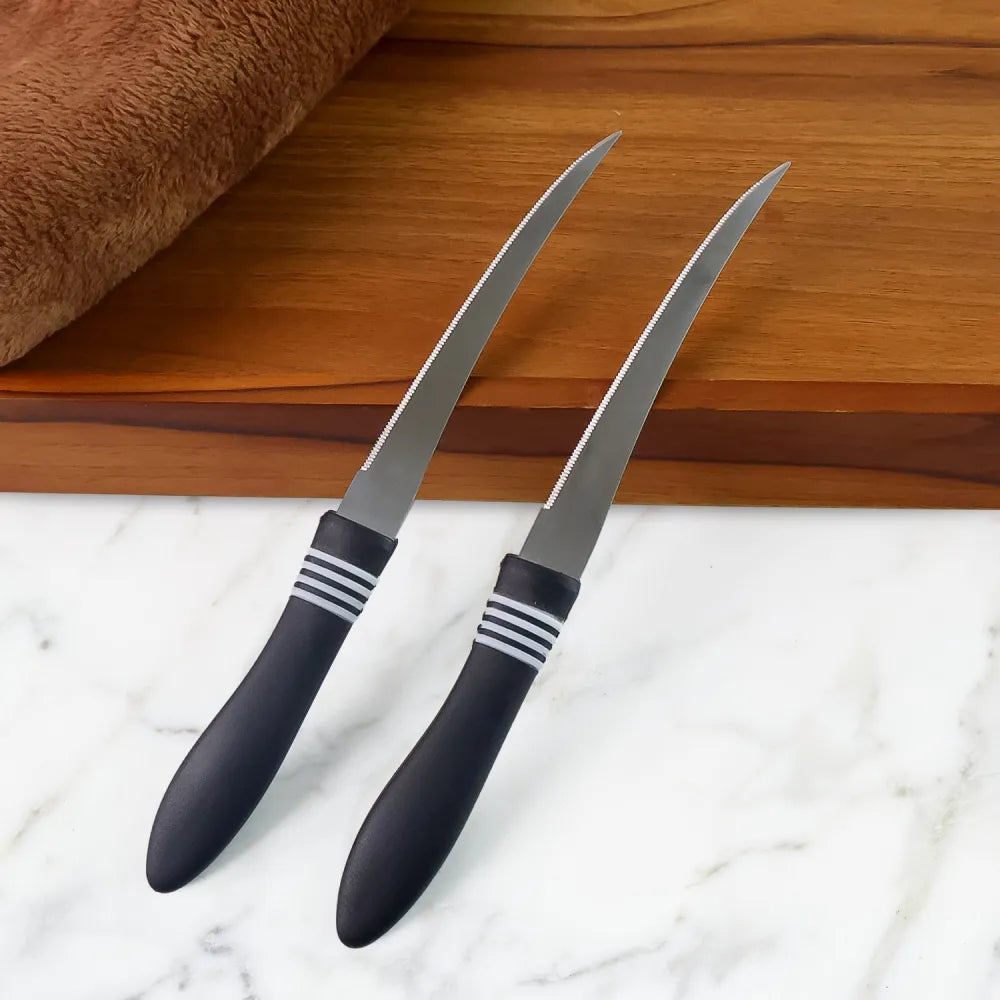 Premium curved serrated stainless steel kitchen knife set (mix color 2 pc) - home &