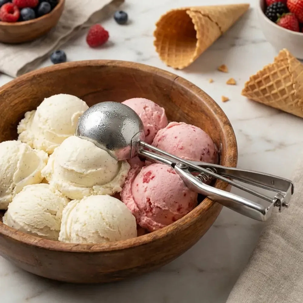 Premium stainless steel ice cream scoop with trigger release approx 70 ml capacity - home & kitchen