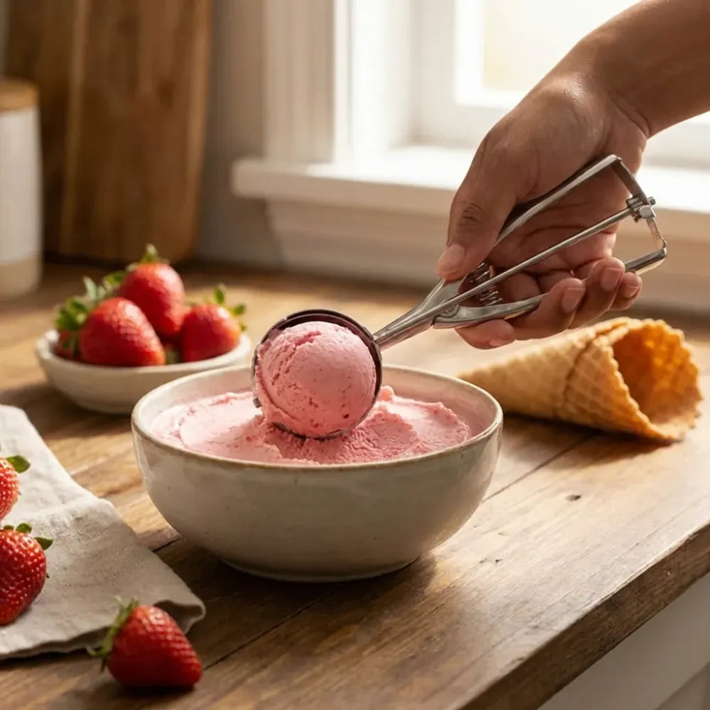 Premium stainless steel ice cream scoop with trigger release approx 70 ml capacity - home & kitchen