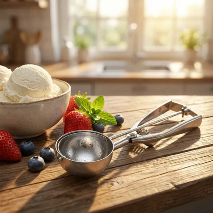 Premium stainless steel ice cream scoop with trigger release approx 70 ml capacity - home & kitchen