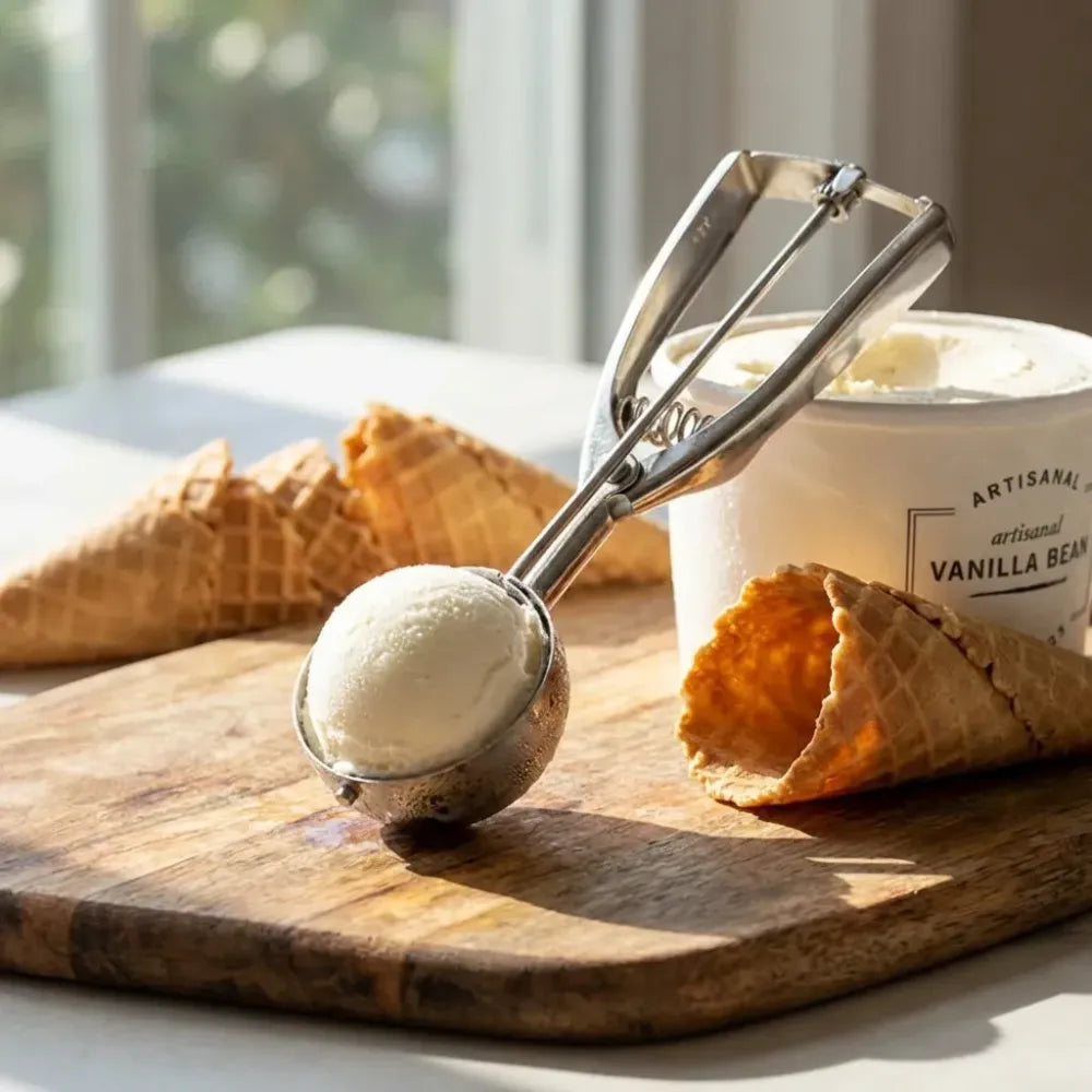 Premium stainless steel ice cream scoop with trigger release approx 70 ml capacity - home & kitchen