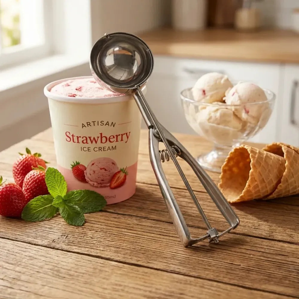 Premium stainless steel ice cream scoop with trigger release approx 70 ml capacity - home & kitchen