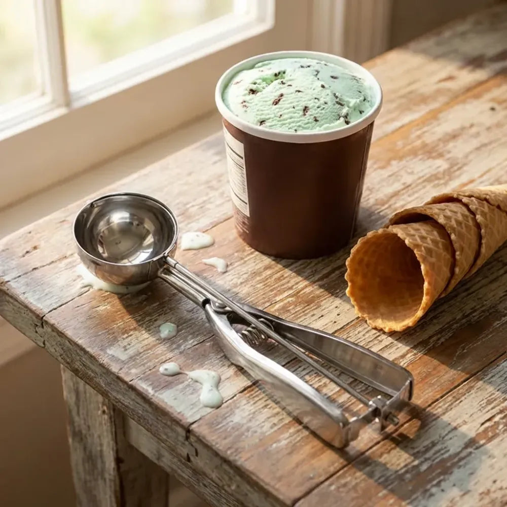 Premium stainless steel ice cream scoop with trigger release approx 70 ml capacity - home & kitchen