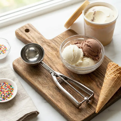 Premium stainless steel ice cream scoop with trigger release approx 70 ml capacity - home & kitchen