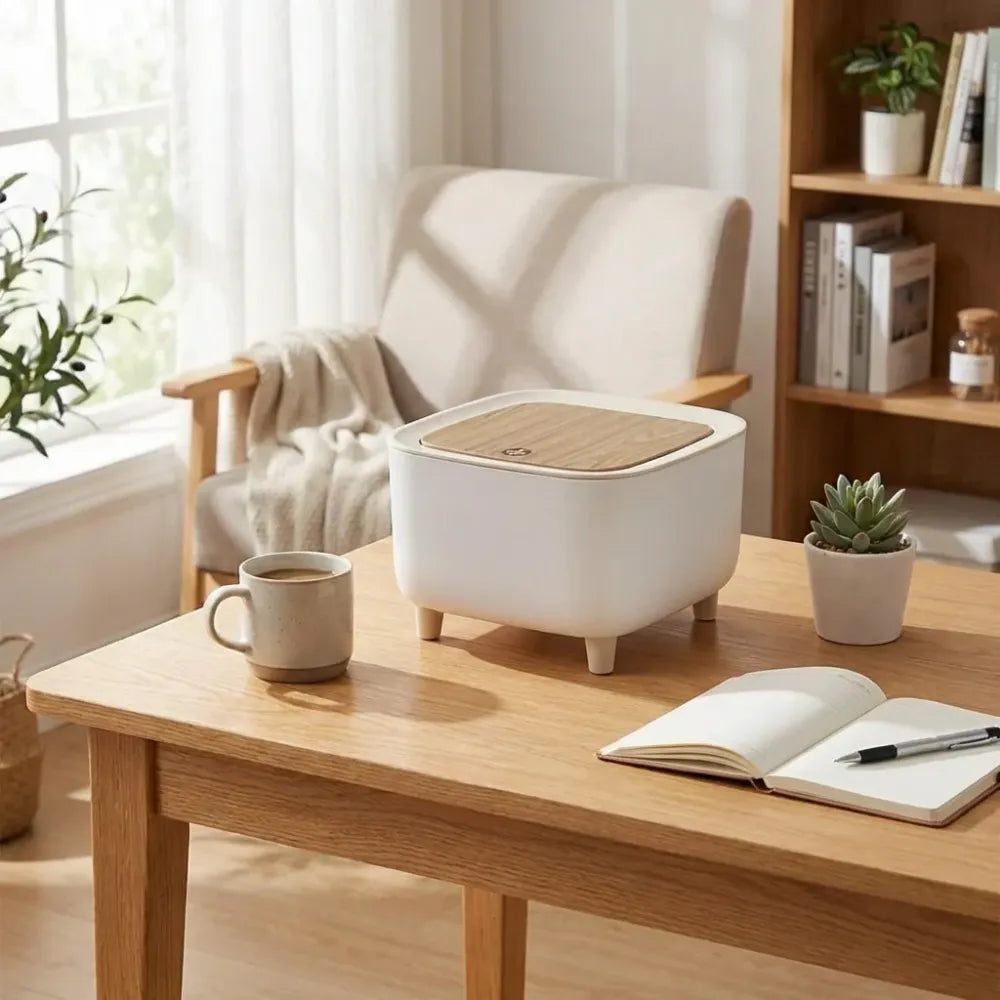 Push-button desk bin - potential heroes