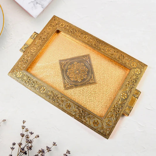 Rajwadi antique decorative tray – 40×26 cm - home & kitchen