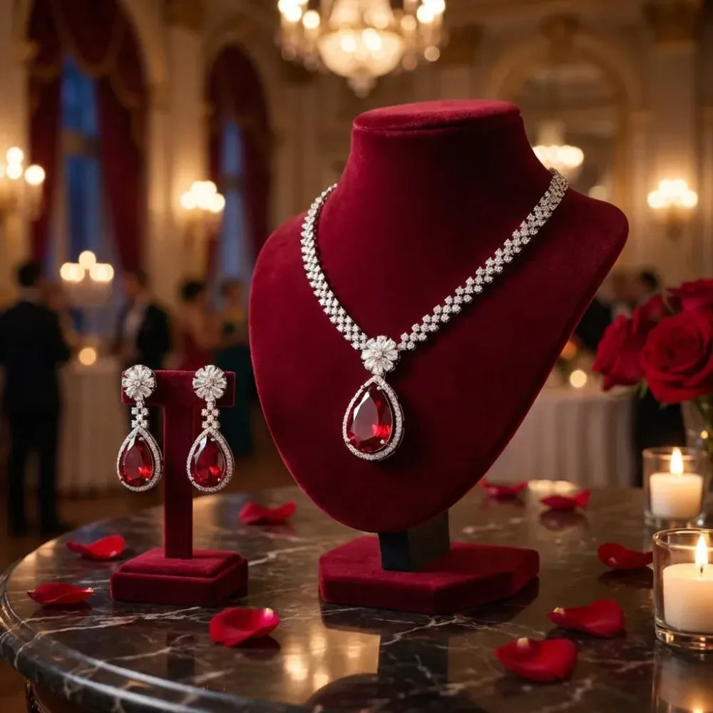 Red stone ad necklace set – 3 pcs