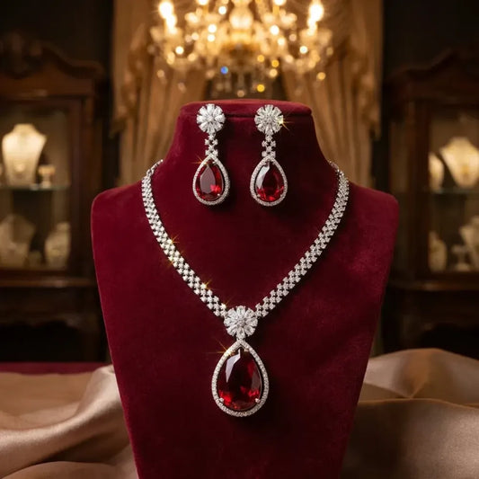 Red stone ad necklace set – 3 pcs