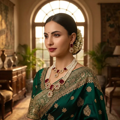 Red stone kundan choker necklace set - jeweller set
