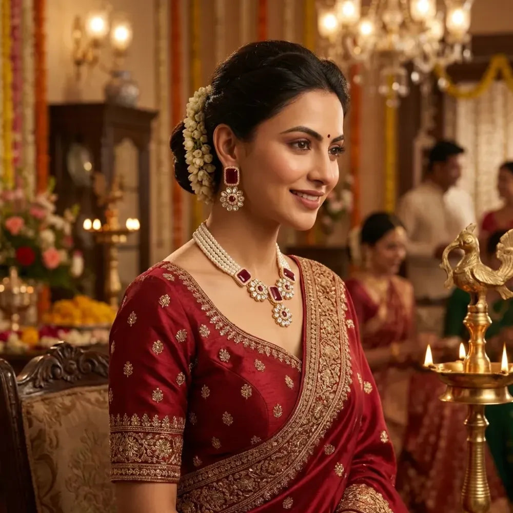 Red stone kundan choker necklace set - jeweller set