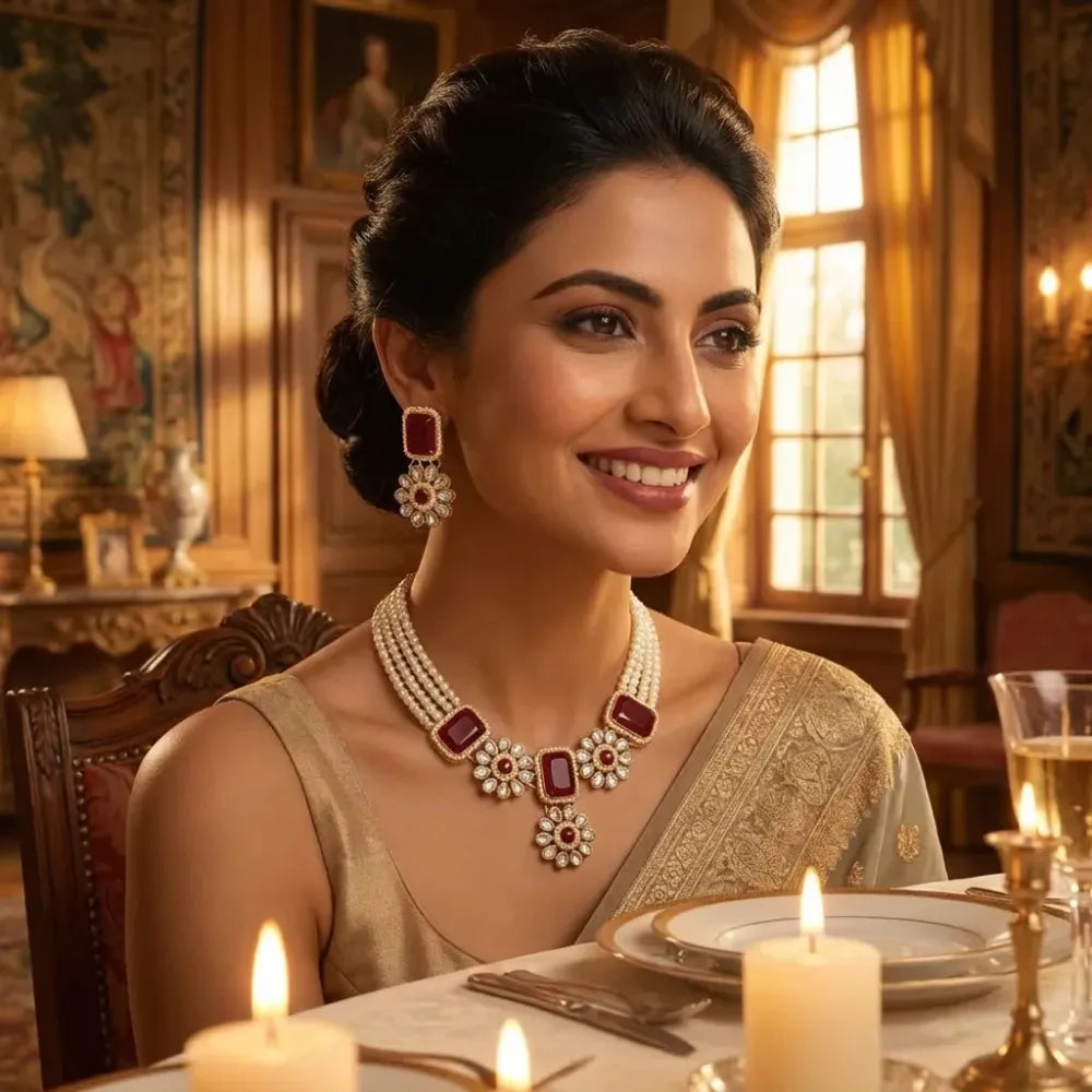 Red stone kundan choker necklace set - jeweller set