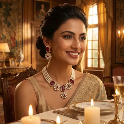 Red stone kundan choker necklace set - jeweller set