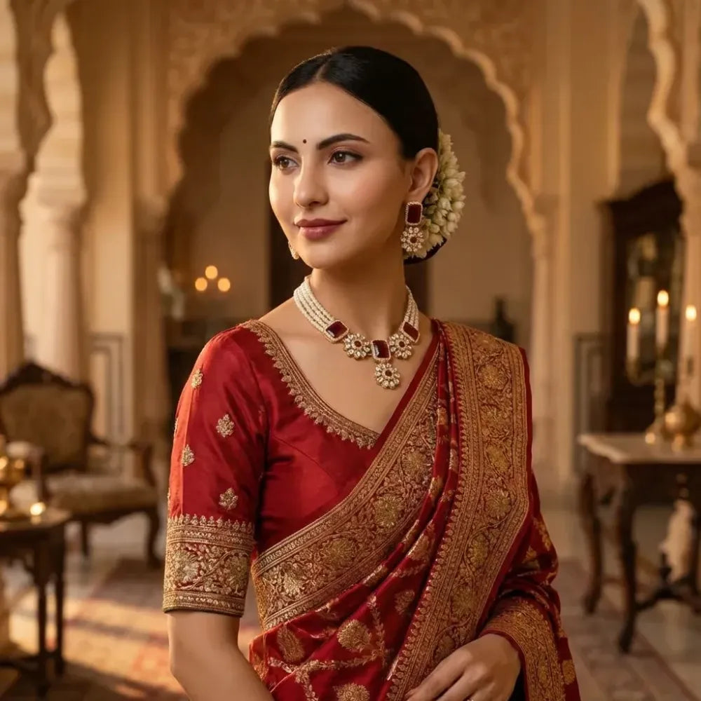 Red stone kundan choker necklace set - jeweller set