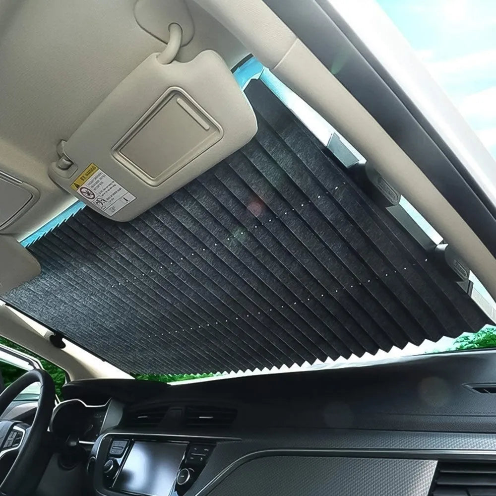 Retractable long foldable windshield sun shade for car (1 set) - automotive