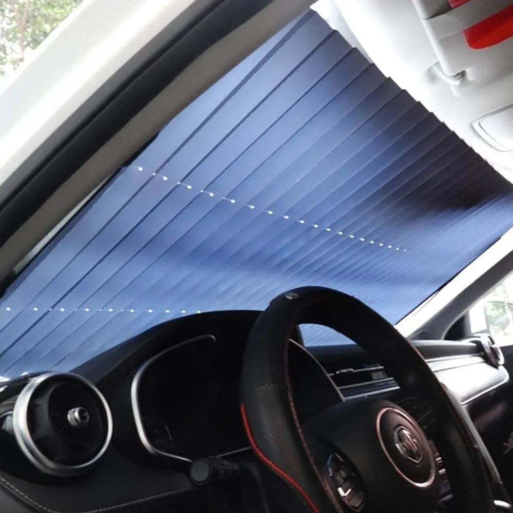 Retractable long foldable windshield sun shade for car (1 set) - automotive