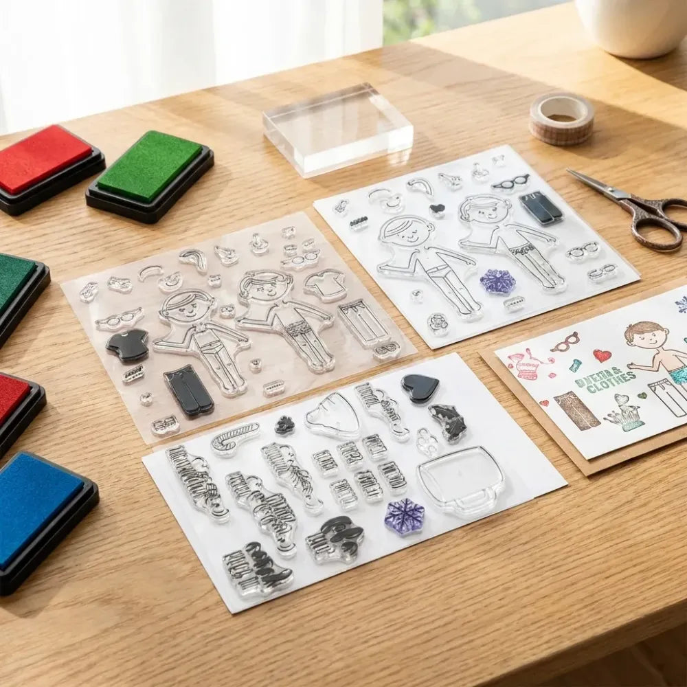 Reusable clear silicone stamps - office