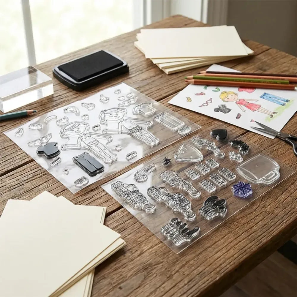 Reusable clear silicone stamps - office