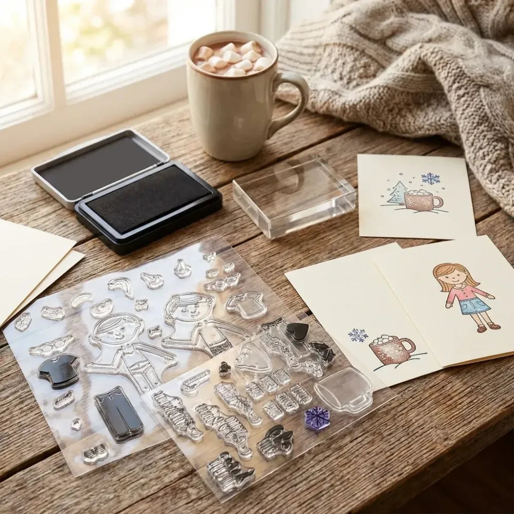 Reusable clear silicone stamps - office