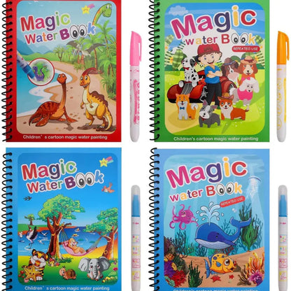 Four magic water coloring books with pens.