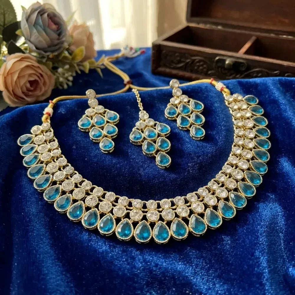 Royal blue kundan set – 3 pcs - jeweller set