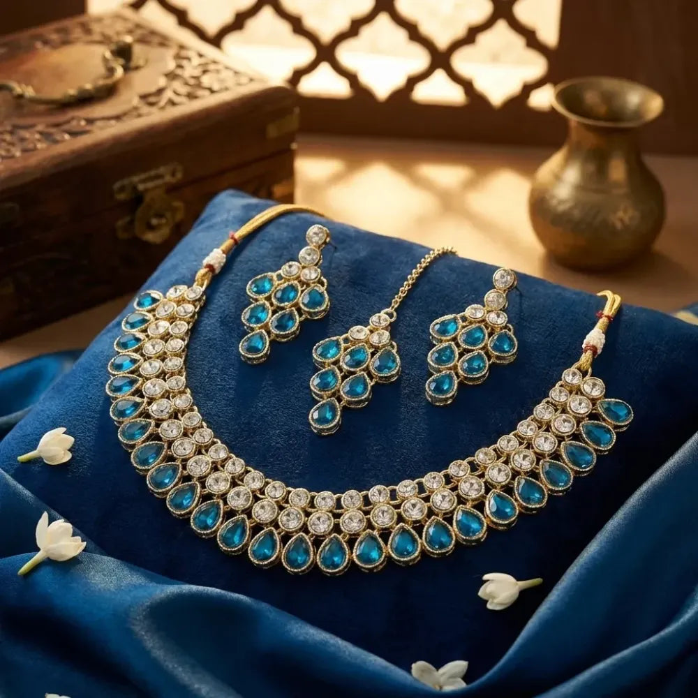 Royal blue kundan set – 3 pcs - jeweller set