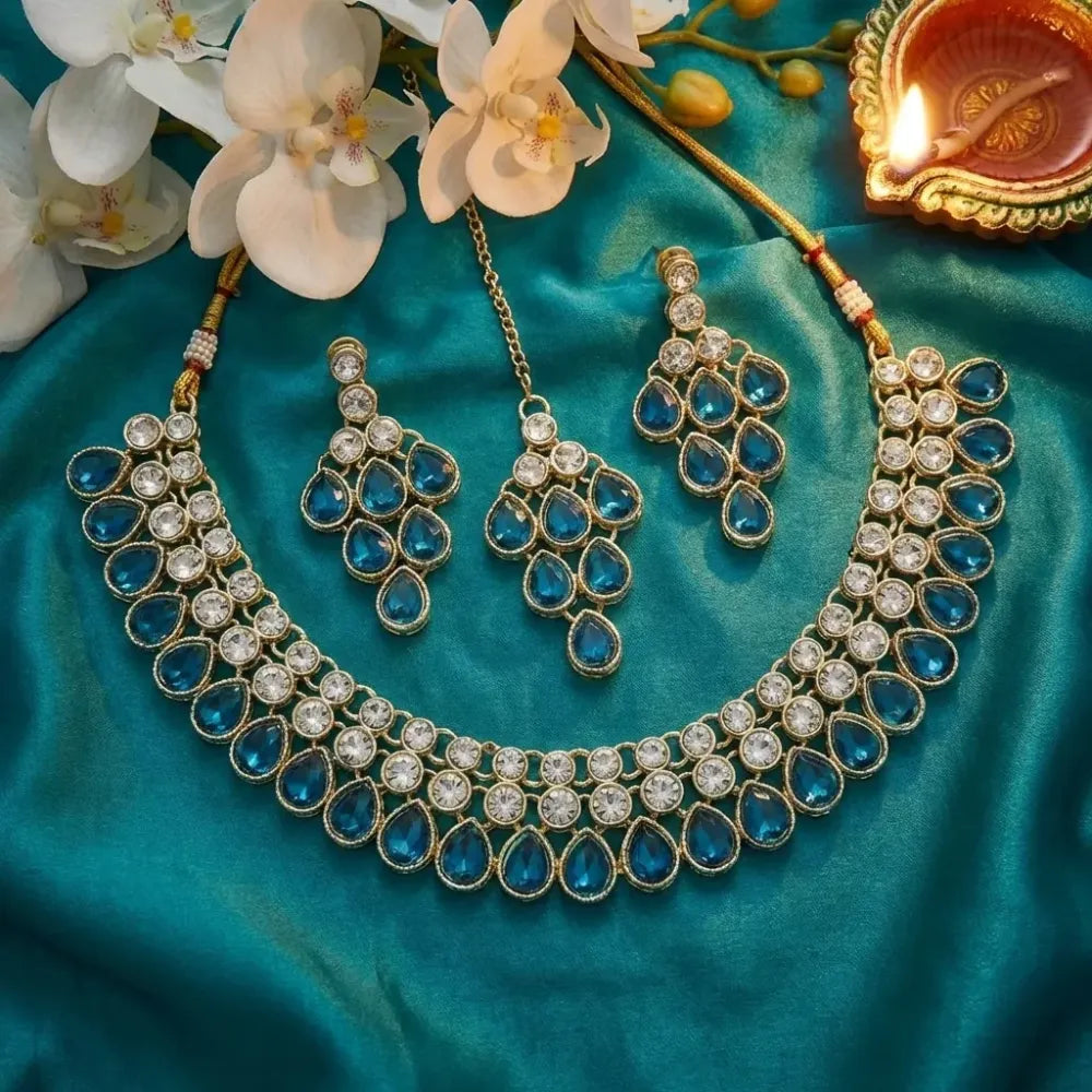 Royal blue kundan set – 3 pcs - jeweller set