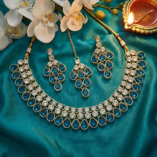 Royal blue kundan set – 3 pcs - jeweller set