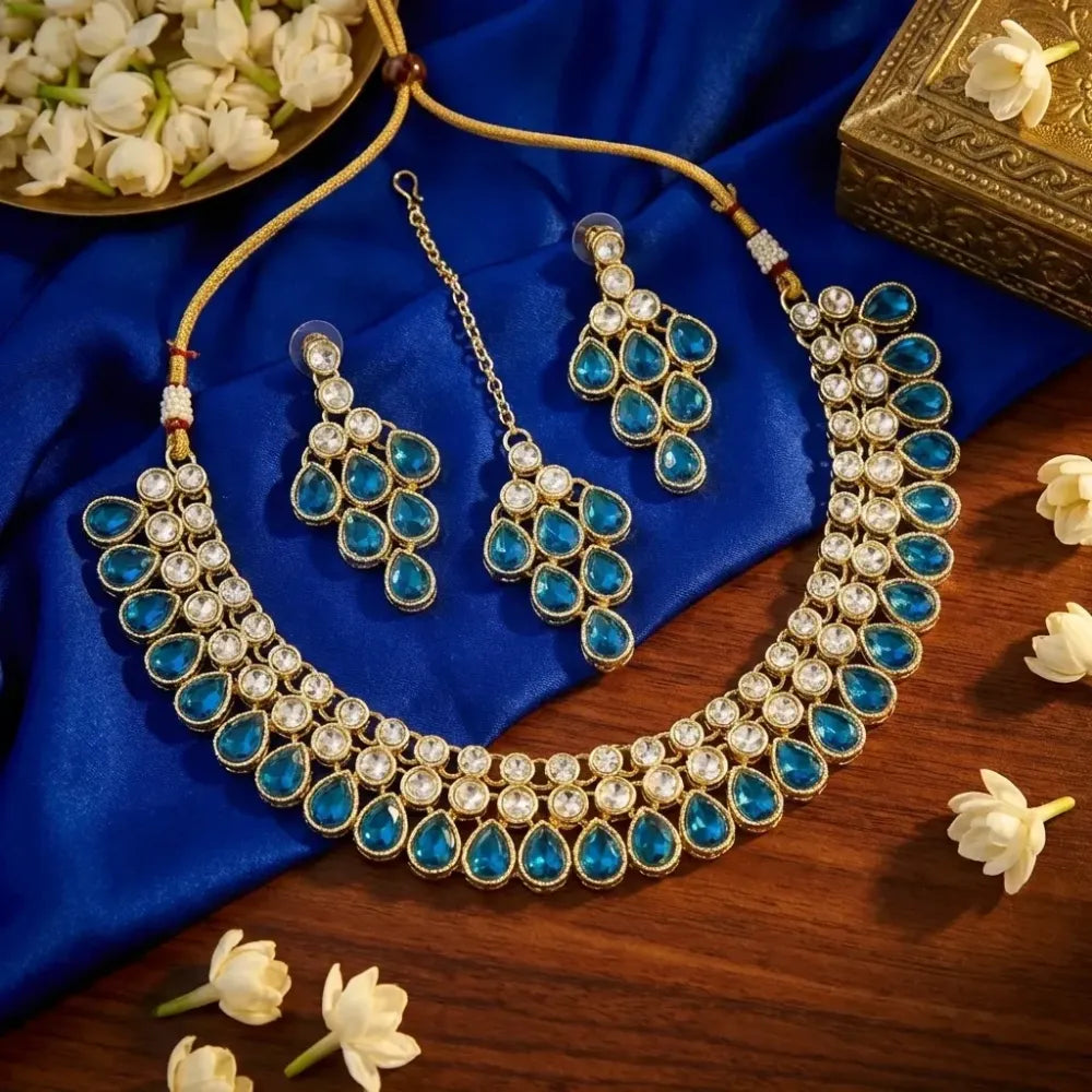 Royal blue kundan set – 3 pcs - jeweller set