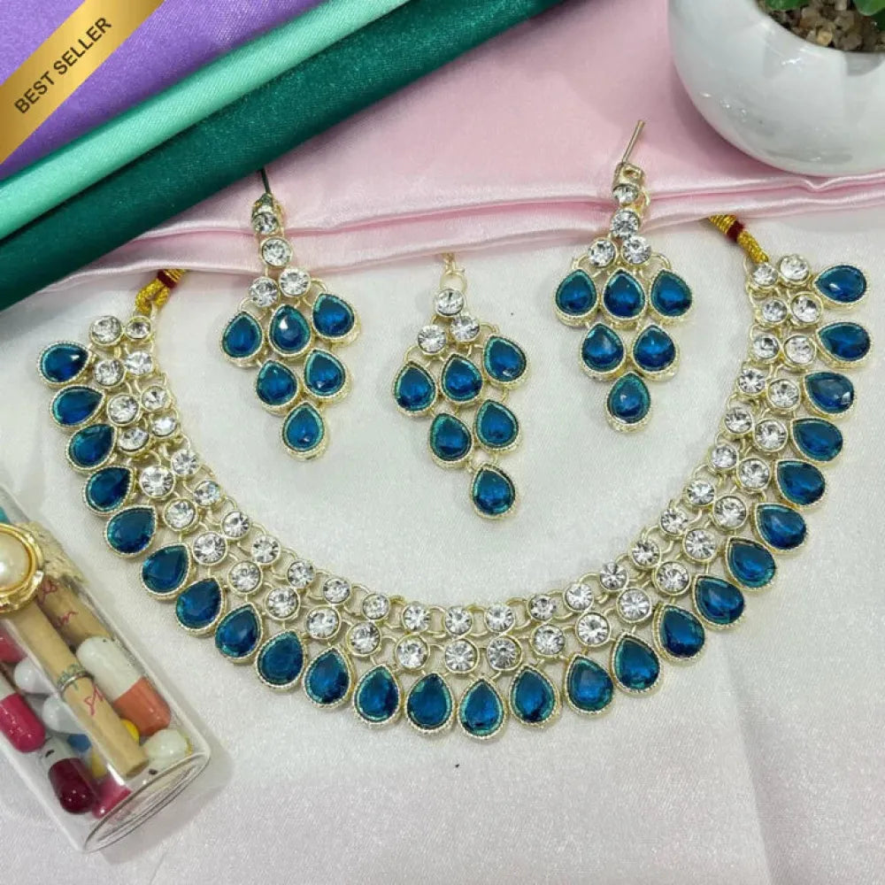 Royal blue kundan set – 3 pcs - jeweller set