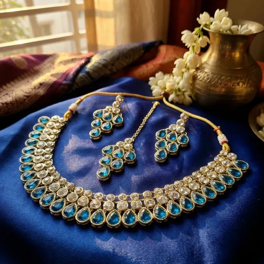 Royal blue kundan set – 3 pcs - jeweller set