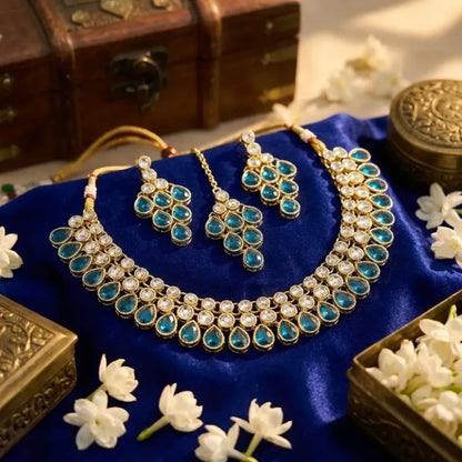 Royal blue kundan set – 3 pcs - jeweller set
