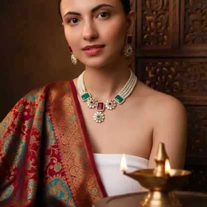 Royal kundan necklace set – red & green stones - jeweller set
