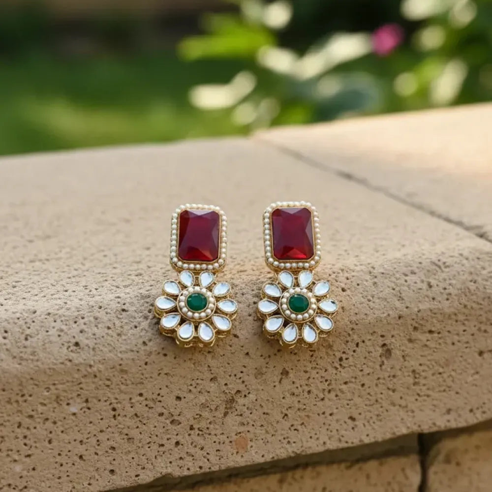 Royal kundan necklace set – red & green stones - jeweller set