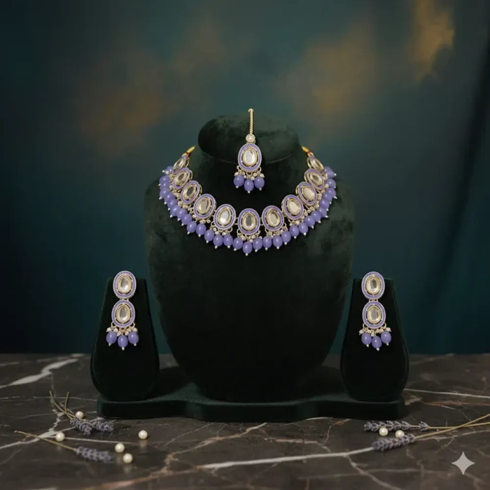 Royal lavender meenakari & kundan set - jeweller set