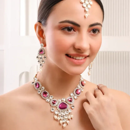 Ruby pink kundan choker set - jeweller set