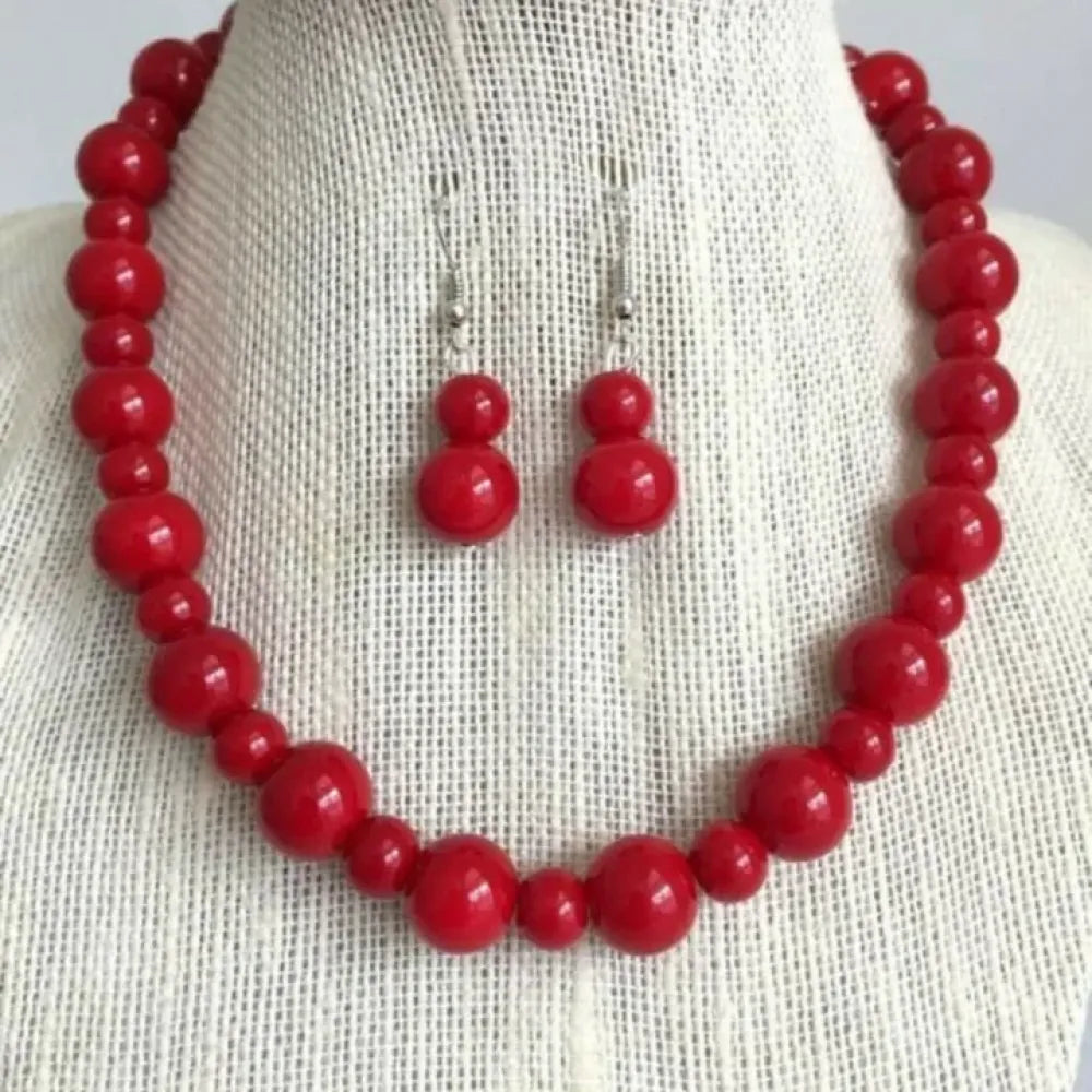 Ruby red beaded necklace set - jeweller set