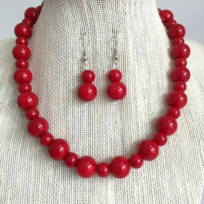 Ruby red beaded necklace set - jeweller set