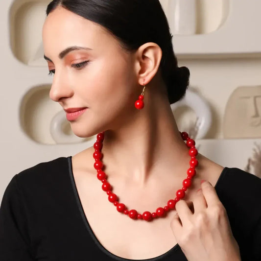 Ruby red beaded necklace set - jeweller set