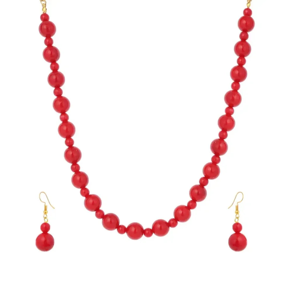 Ruby red beaded necklace set - jeweller set