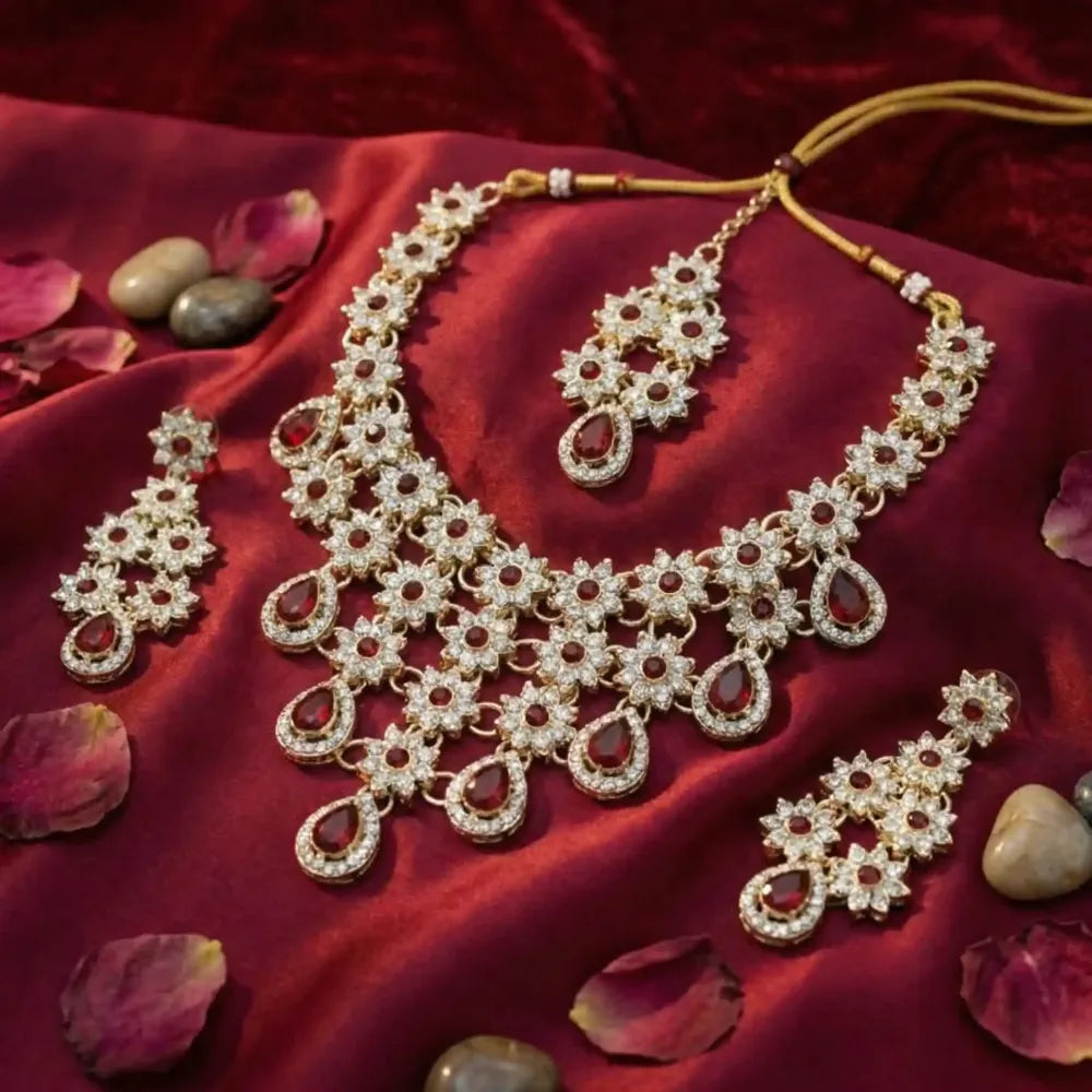 Ruby red floral kundan set - jeweller set