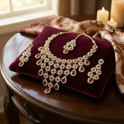 Ruby red floral kundan set - jeweller set