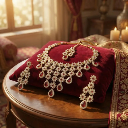 Ruby red floral kundan set - jeweller set