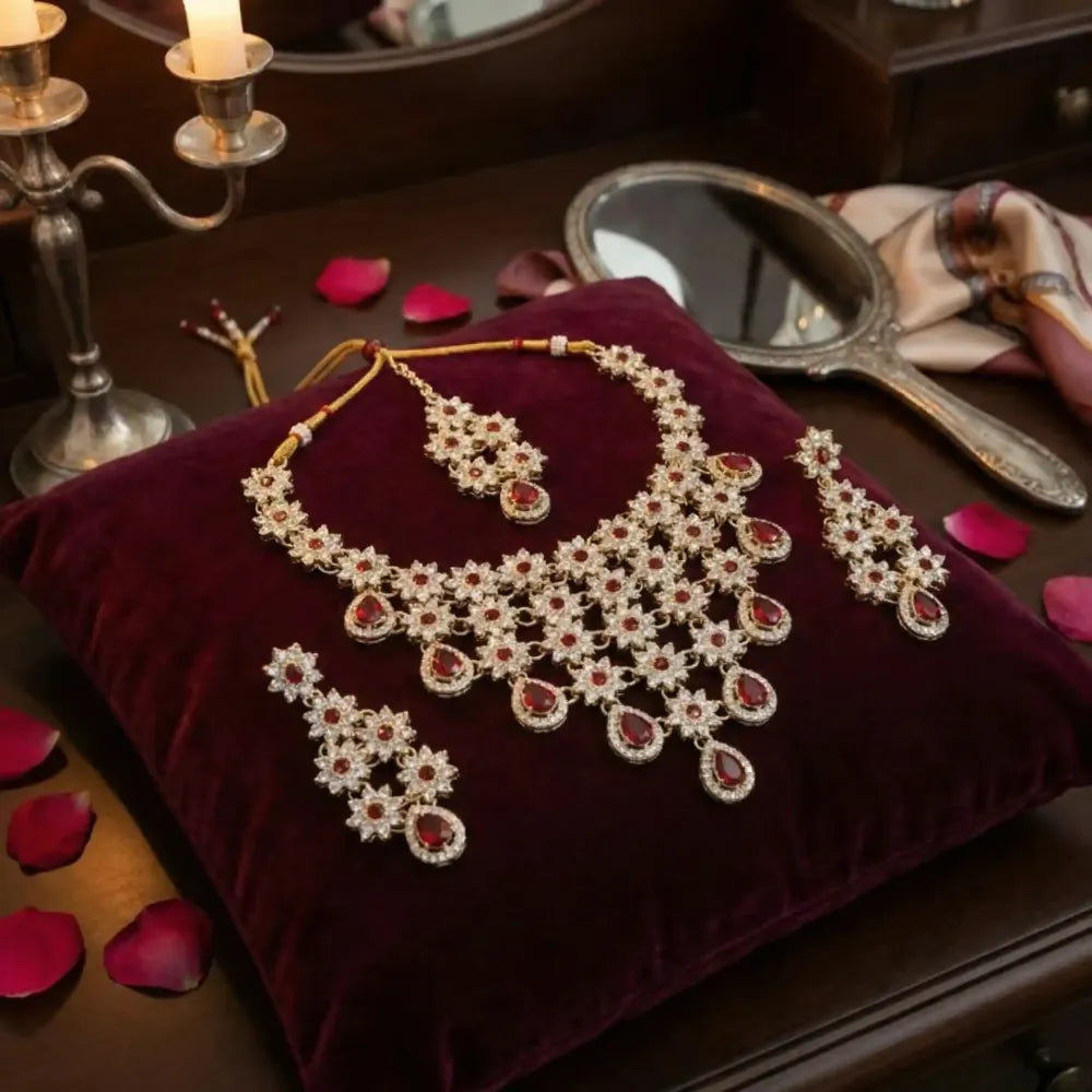 Ruby red floral kundan set - jeweller set