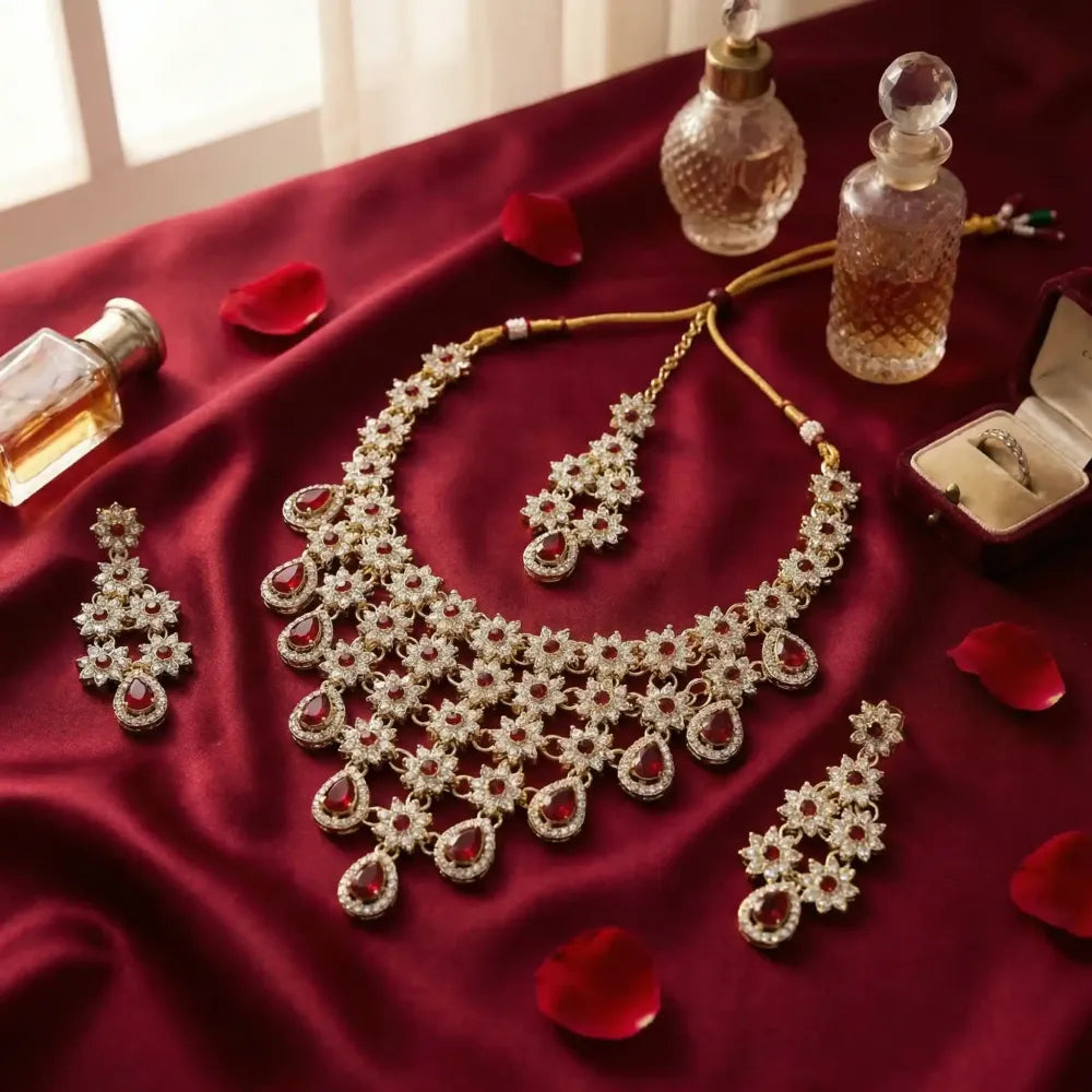 Ruby red floral kundan set - jeweller set