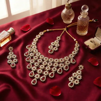 Ruby red floral kundan set - jeweller set