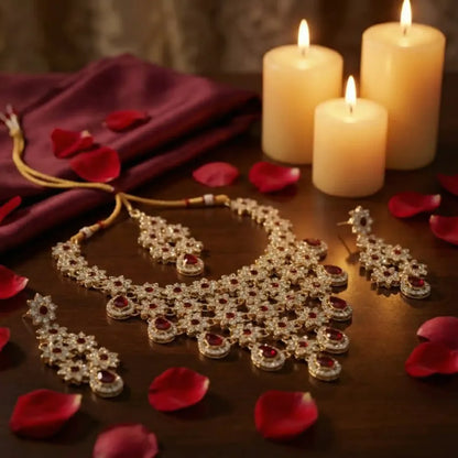 Ruby red floral kundan set - jeweller set