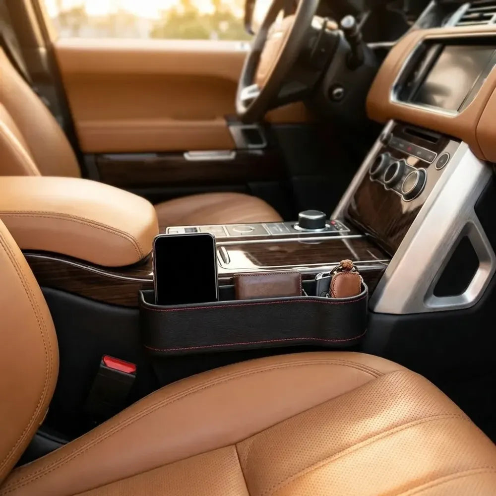 Seat pockets pu leather car console side organizer with assorted colour