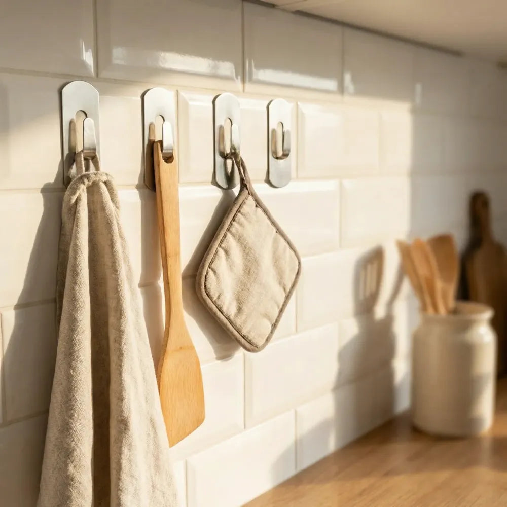 Self- adhesive hooks heavy duty wall hangers stainless steel waterproof sticky for hanging robe coat towel kitchen