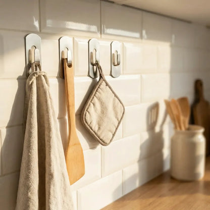 Self- adhesive hooks heavy duty wall hangers stainless steel waterproof sticky for hanging robe coat towel kitchen