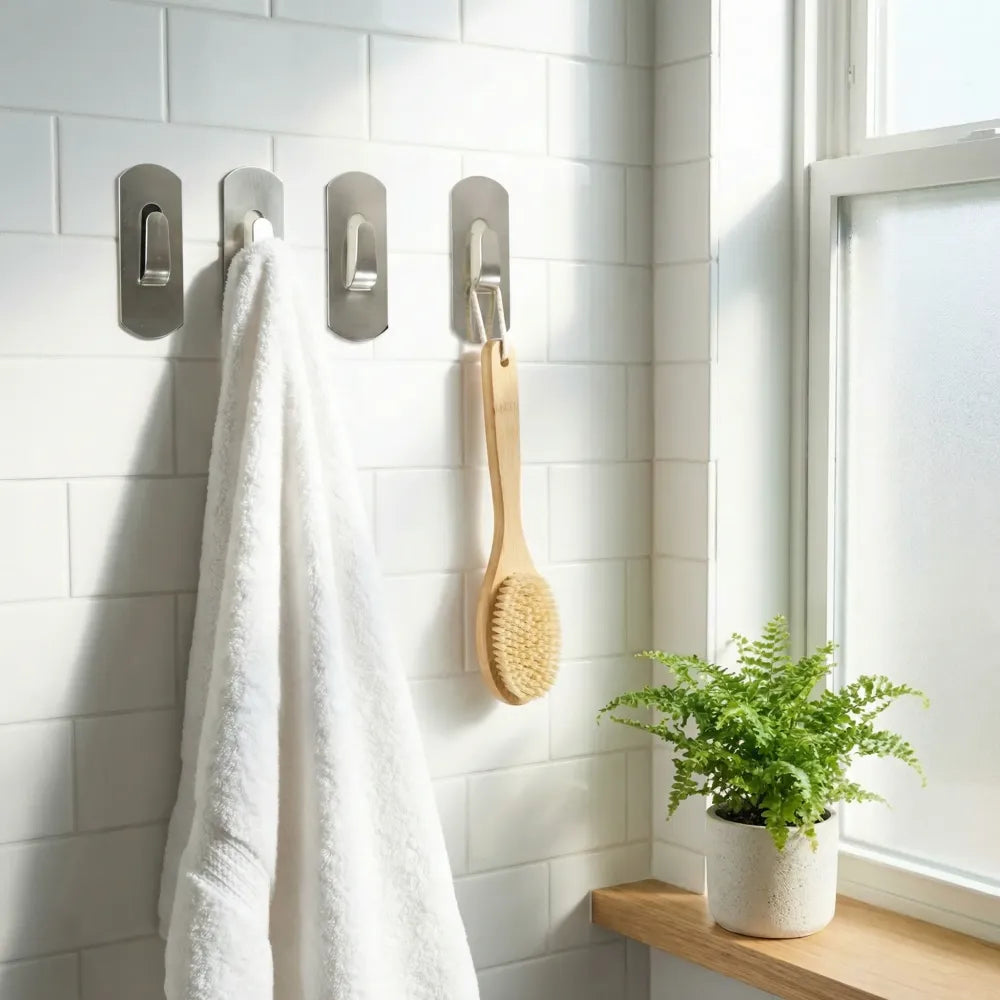 Self- adhesive hooks heavy duty wall hangers stainless steel waterproof sticky for hanging robe coat towel kitchen